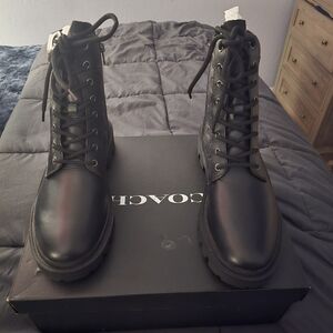 Coach  Women Black Leather Combat Boots